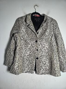 Nina McLemore Black Grey Metallic Woven Jacquard 100% Silk Evening Jacket sz 14